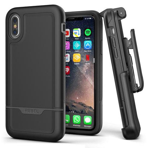 Encased Rebel Case iPhone Xs Max with Belt Clip Holster - Black