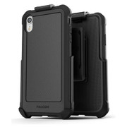 Encased Falcon Case and Tempered Glass Screen Guard iPhone XR with Belt Clip Holster - Black
