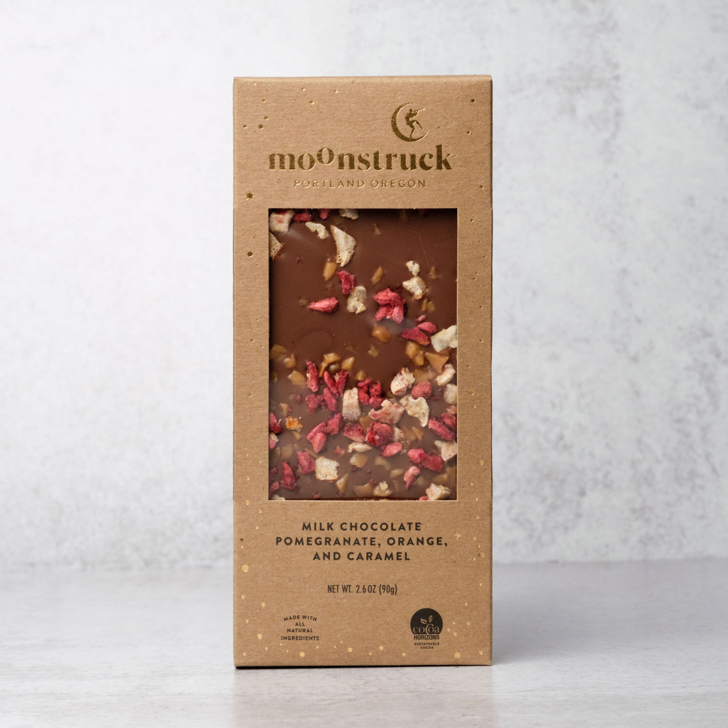 Milk Chocolate Pomegranate, Orange, and Caramel Bar