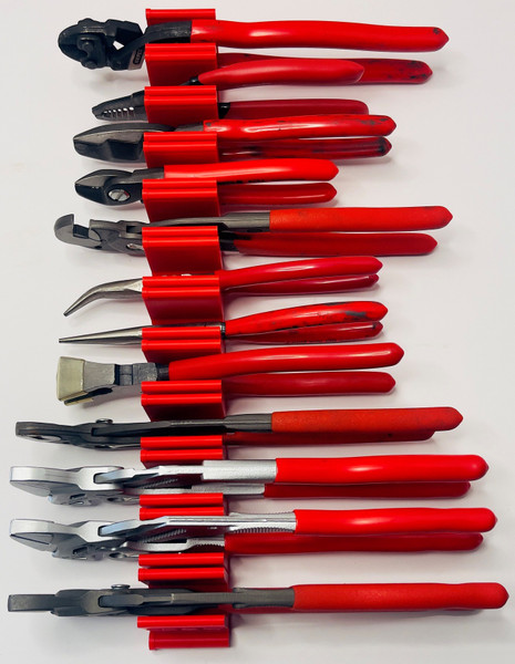 Plier Bench allows you to store 12 pliers or large wrenches  vertically in any toolbox drawer. this frees up space so more pliers can be put in any drawer. this product is not designed to be carried