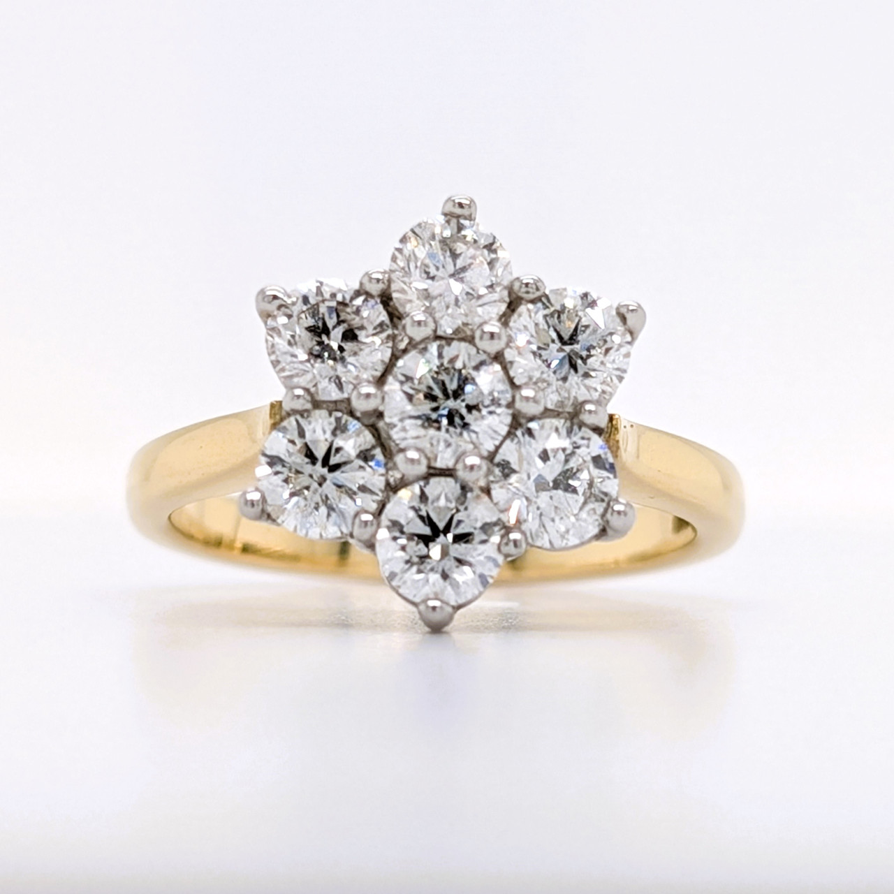 18ct Yellow Gold Platinum Daisy Diamond Cluster Ring