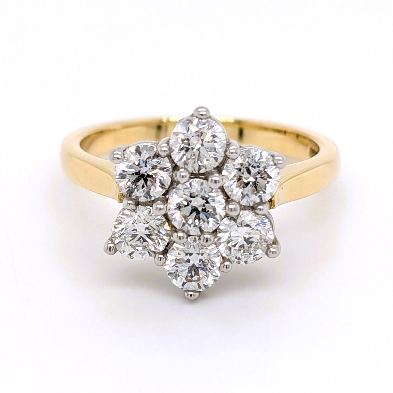 18ct Yellow Gold Platinum Daisy Diamond Cluster Ring