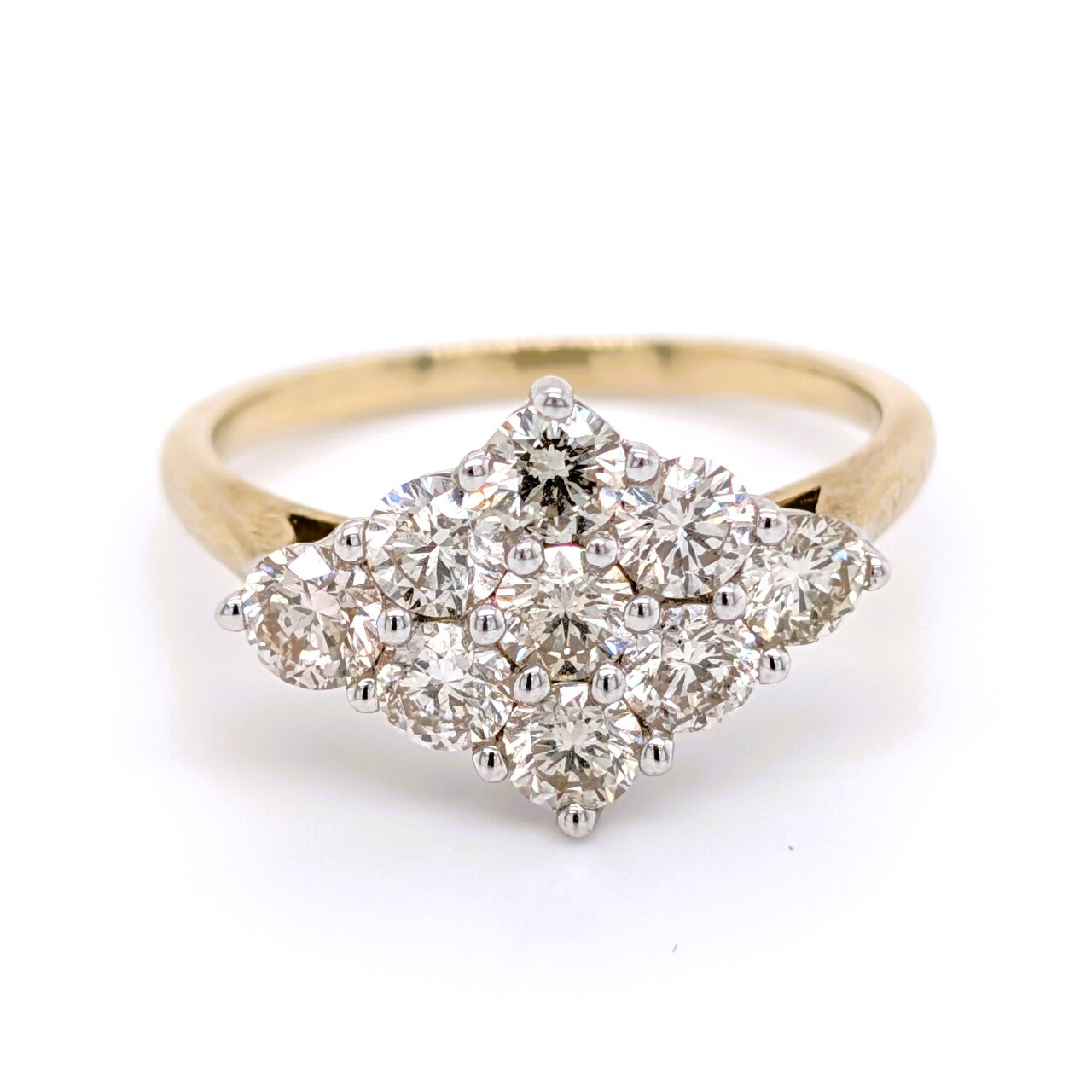 18ct Yellow Gold Diamond Shaped Diamond Cluster Ring