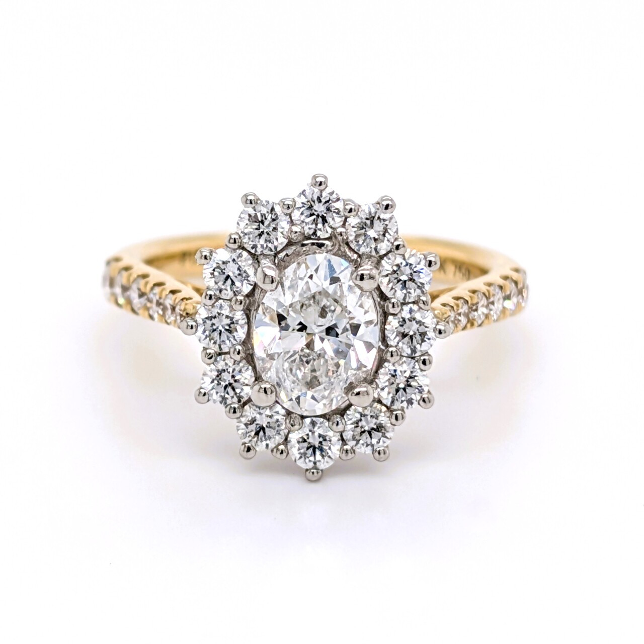 18ct Yellow Gold Platinum Oval Diamond Cluster Ring