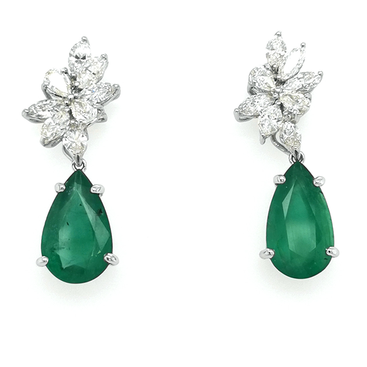 Kates Jewelry Box Diamond and Emerald Cluster Drop Earrings