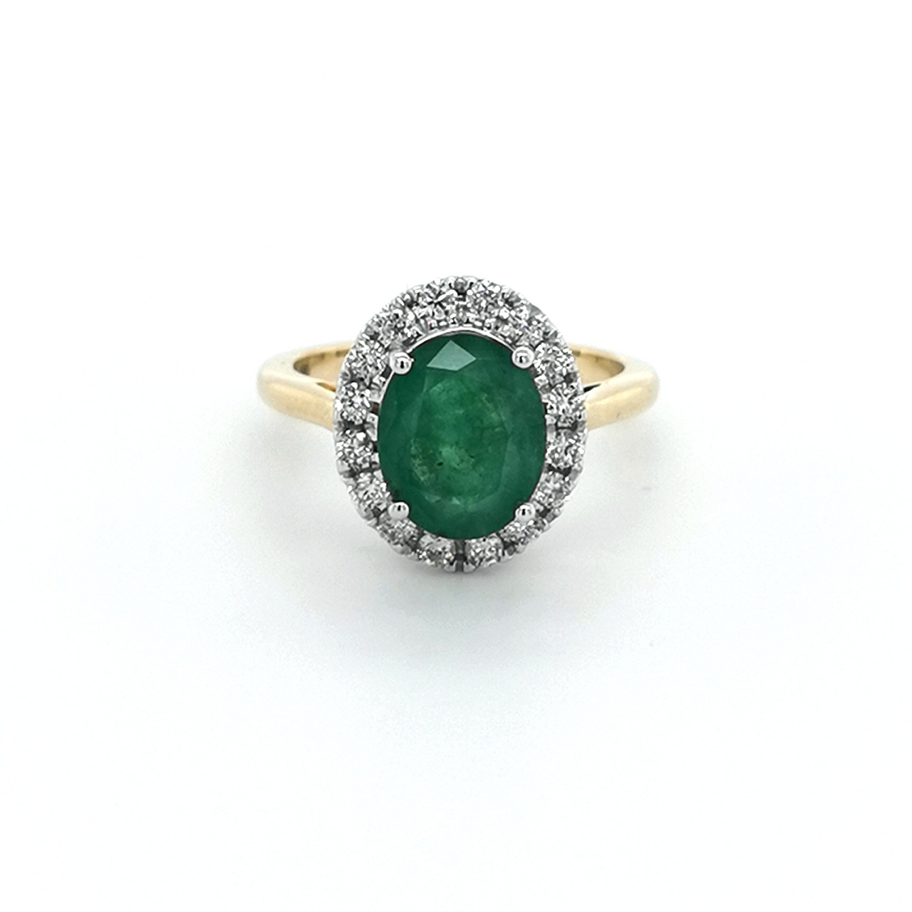 9ct Gold Oval Emerald And Diamond Cluster Ring - 20pts - D7617 | F.Hinds  Jewellers