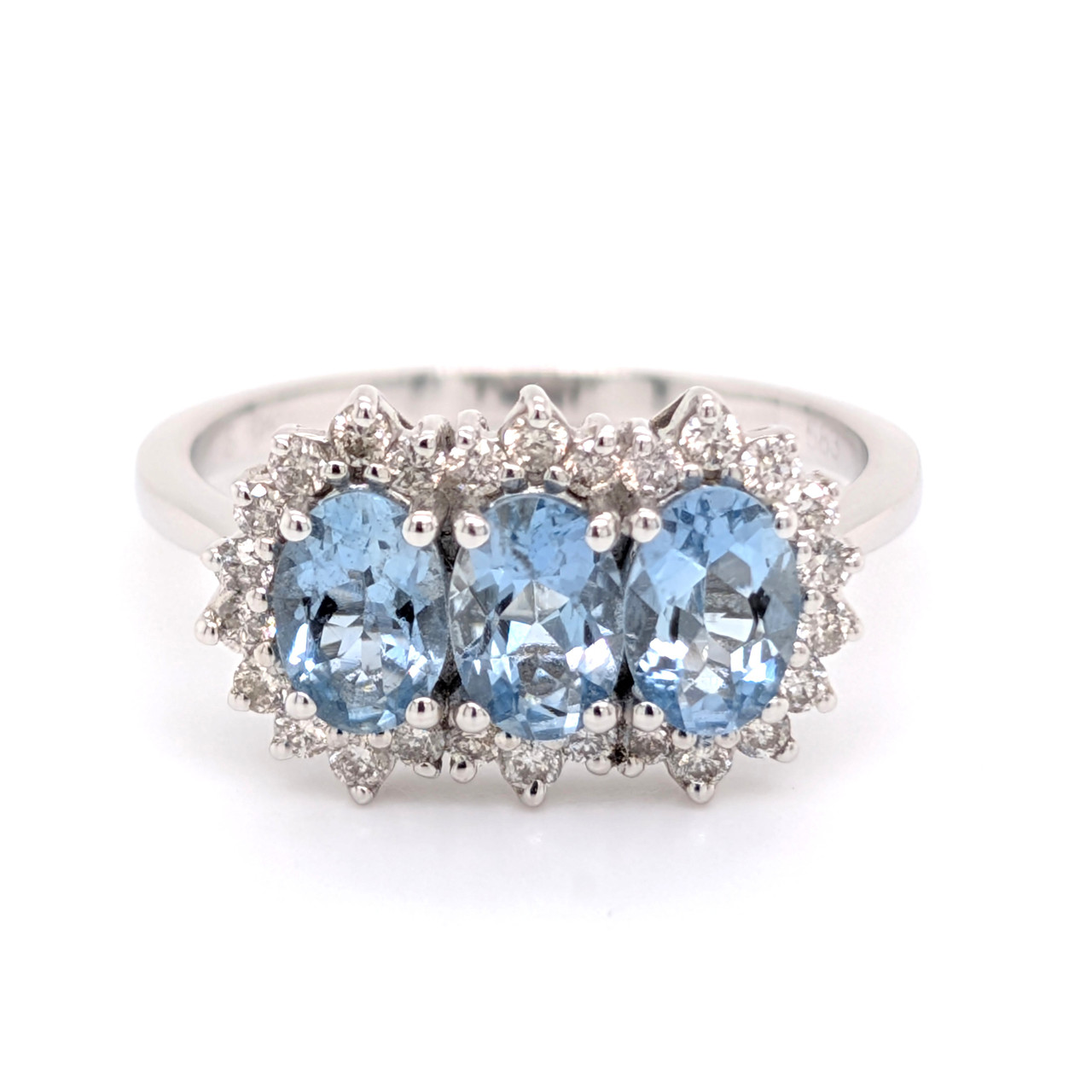 9ct White Gold Aquamarine Diamond Stone Cluster Ring