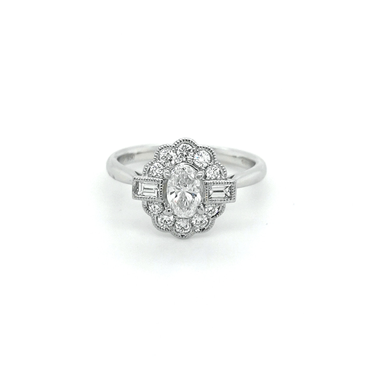 Oval art deco sales engagement rings