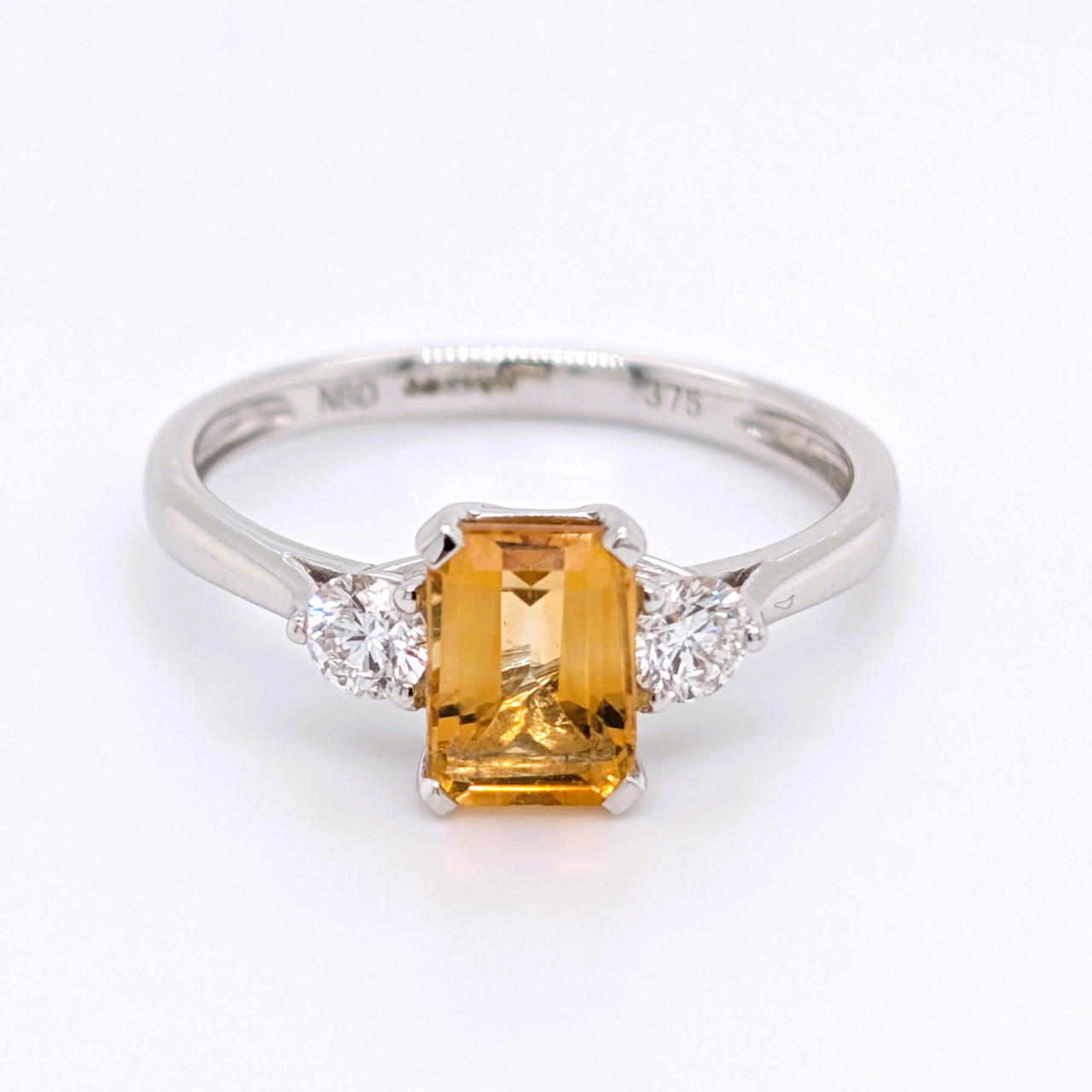 9ct White Gold Citrine Diamond Stone Ring