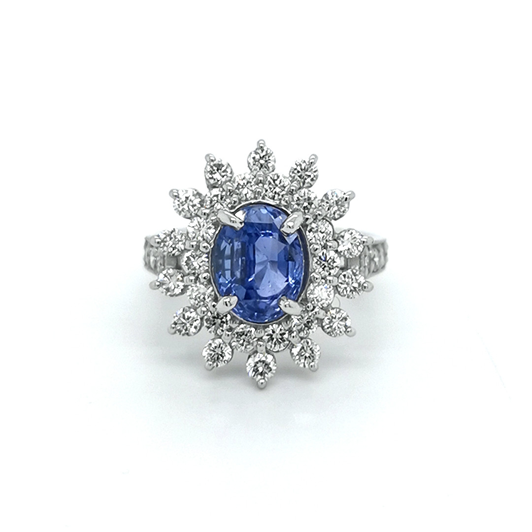 Platinum Ceylon Sapphire Diamond Cluster Ring