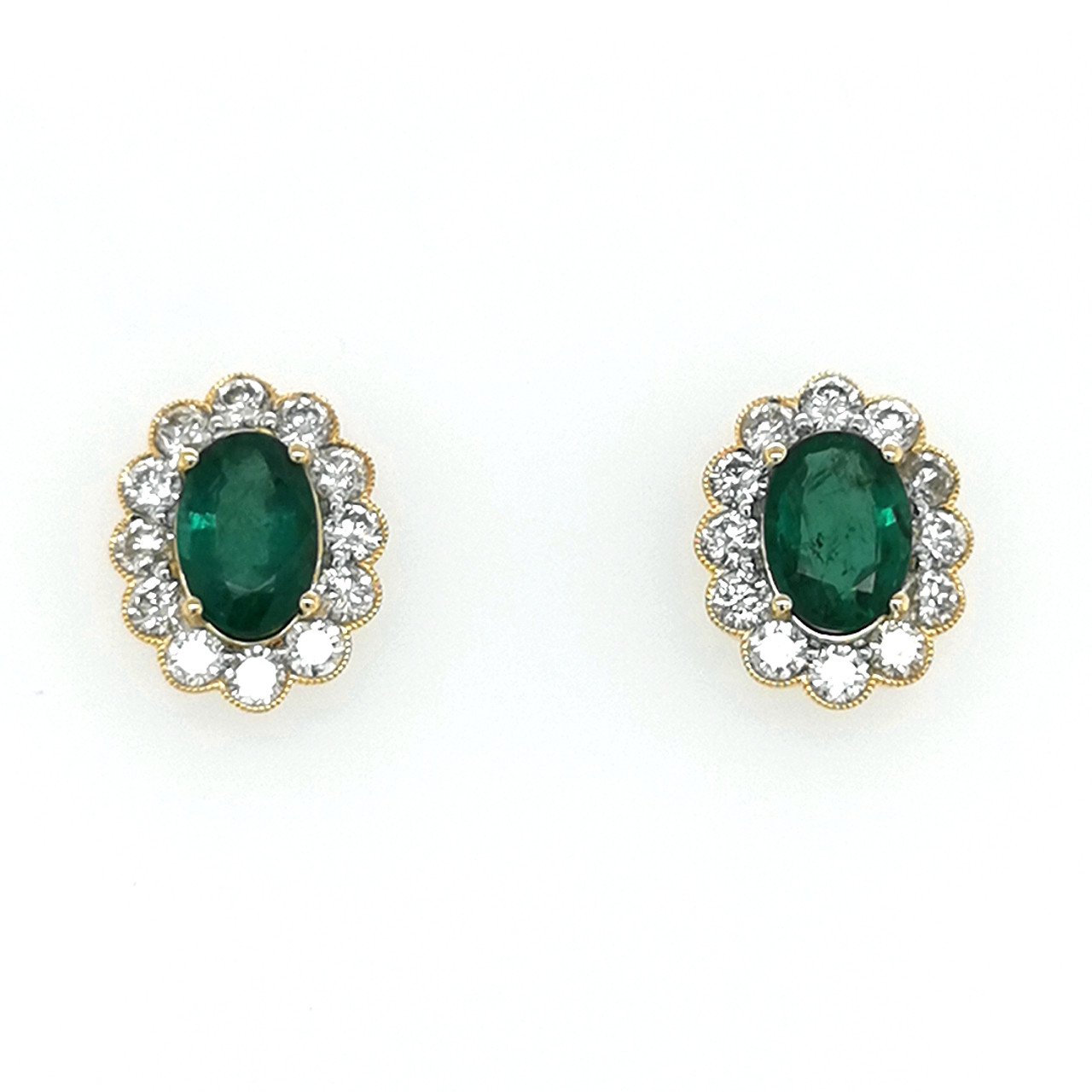 Emerald earrings with round cut diamond in gold / platinum ager-1073