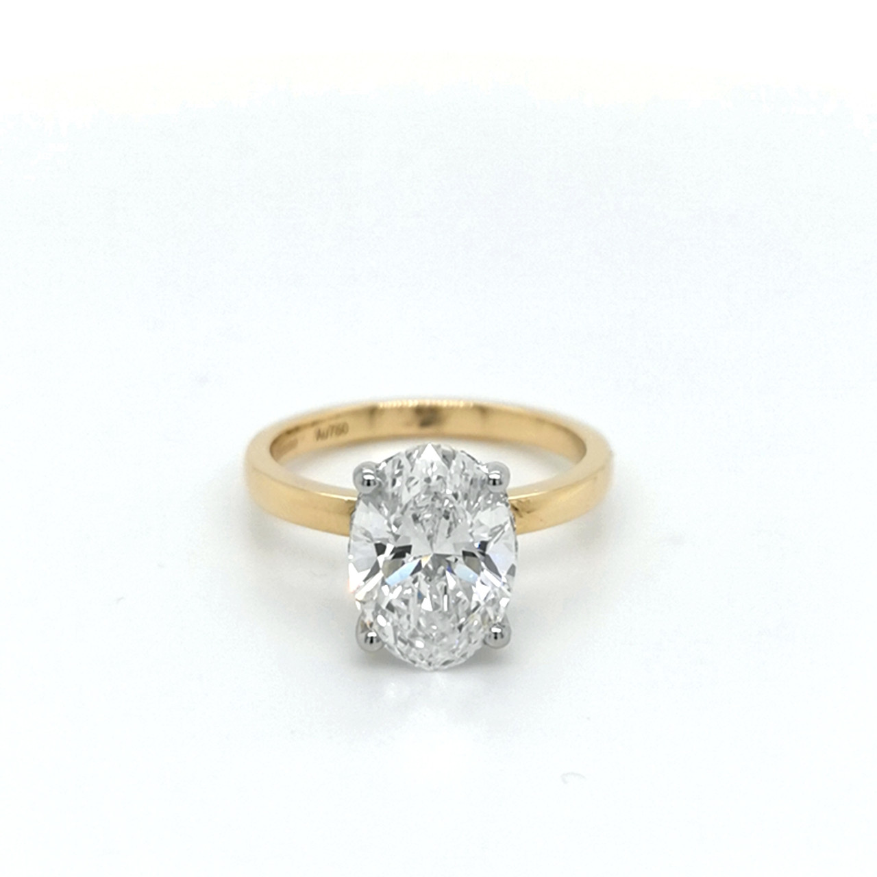 18ct Yellow Gold Hidden Halo 3.15ct Lab Grown Oval Diamond Solitaire Ring