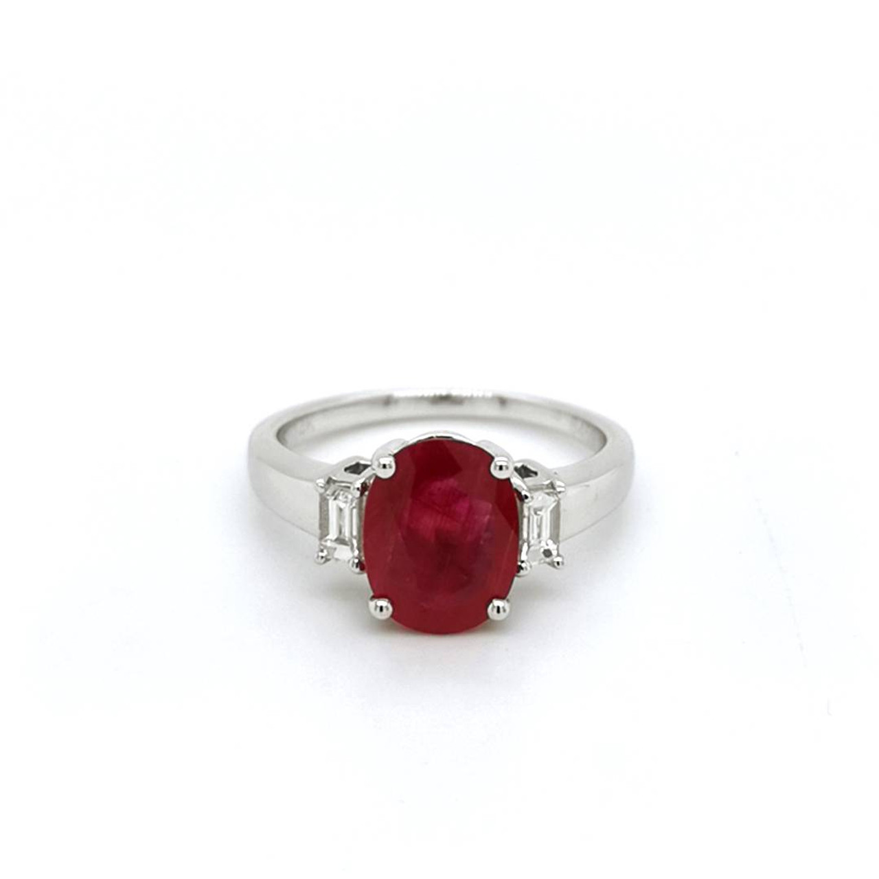 14ct White Gold Oval Ruby Diamond Stone Ring - Main Image