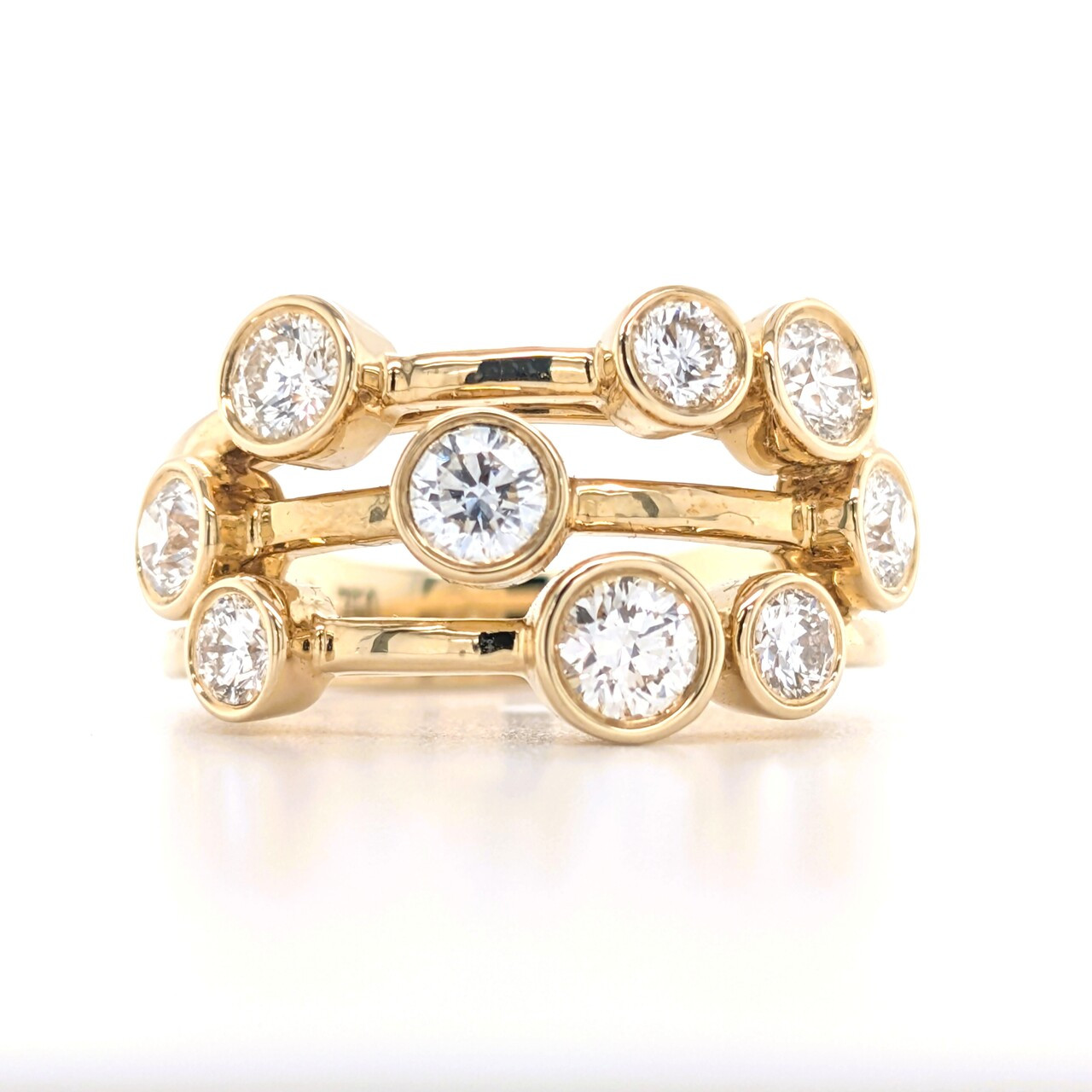 Rub Over Stone Setting 18ct Yellow Gold 1.28ct Diamond Rub Over Set 9 Stone Ring