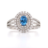 18ct White Gold Blue Topaz & Diamond Double Halo Cluster Ring diamond ring engagement ring belfast wedding ring eternity ring diamond jewellery