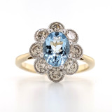 9ct yellow gold aquamarine and diamond cluster ring murray co jewellers belfast