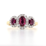 18ct yellow gold ruby and diamond 3 stone cluster ring murray co jewellers belfast