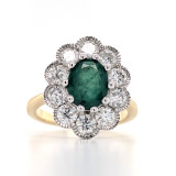 18ct Yellow Gold Vintage Style Emerald & Diamond Ring diamond ring engagement ring belfast wedding ring eternity ring diamond jewellery