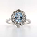 9ct White Gold 1.05ct Aquamarine & 0.80ct Diamond Cluster Ring murray co jewellers belfast