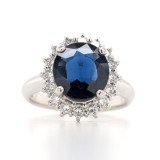 Platinum 2.66ct Oval Sapphire & 0.55ct Diamond Cluster Ring murray co jewellers belfast