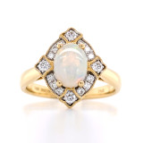 18ct Yellow Gold 0.55ct Oval Opal & 0.25ct Diamond Cluster Ring murray co jewellers belfast