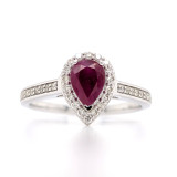 18ct White Gold 0.75ct Pear Ruby & 0.25ct Diamond Cluster Ring murray co jewellers belfast