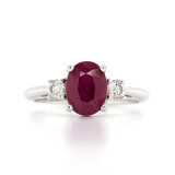 14ct White Gold 2.18ct Oval Ruby & 0.20ct Diamond 3 Stone Ring murray co jewellers belfast
