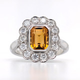18ct White Gold 8 x 6mm Citrine & 0.60ct Diamond Cluster Ring murray co jewellers belfast
