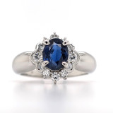 Platinum 1.35ct Oval Sapphire & 0.40ct Diamond Cluster Ring murray co jewellers belfast