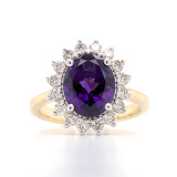 9ct Yellow Gold 2.15ct Amethyst & 0.50ct Diamond Cluster Ring murray co jewellers amethyst rings engagement rings