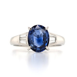 Platinum 1.91ct Oval Sapphire & 0.14ct Baguette Diamond Ring murray co jewellers belfast sapphire rings jewellery