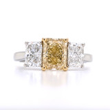 Platinum Lab Grown 1.30ct Yellow Diamond & 1.20ct Diamond 3 Stone Ring murray co jewellers belfast lab grown diamond engagement rings