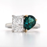 Platinum Lab Grown 1.07ct Pear Emerald & 1.51ct Radiant Diamond 2 Stone Ring murray co jewellers belfast engagement rings moi et toi