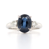 Platinum 2.41ct Oval Sapphire & 0.26ct Diamond 3 Stone Ring murray co jewellers belfast