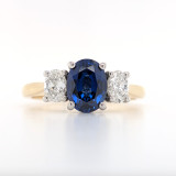 18ct Yellow Gold Lab Grown 1.64ct Sapphire & 0.50ct Diamond 3 Stone Ring murray co jewellers belfast