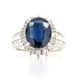 Platinum 4.57ct Oval Sapphire & 1.20ct Diamond Cluster Ring murray co jewellers belfast
