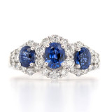 Platinum 1.22ct Sapphire & 0.63ct Diamond 3 Stone Cluster Ring murray co jewellers belfast