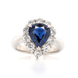 Platinum 1.80ct Pear Sapphire & 0.74ct Diamond Cluster Ring murray co jewellers belfast