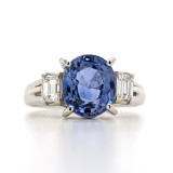 Platinum 2.99ct Oval Sapphire & 0.31ct Diamond 3 Stone Ring murray co jewellers