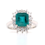 Platinum 2.20ct Emerald & 0.50ct Diamond Cluster Ring murray co jewellers belfast