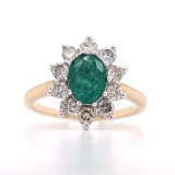 9ct Yellow Gold 1.10ct Emerald & 0.75ct Diamond Cluster Ring murray co jewellers belfast