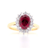 18ct Yellow Gold Lab Grown 2.80ct Ruby & 0.42ct Diamond Cluster Ring murray co jewellers belfast