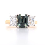 18ct Yellow Gold 1.83ct Teal Sapphire & 1.00ct Diamond 3 Stone Ring murray co jewellers belfast gemstone rings engagement rings