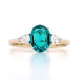 9ct Yellow Gold Lab Grown 1.13ct Emerald & 0.20ct Diamond 3 Stone Ring murray co jewellers belfast
