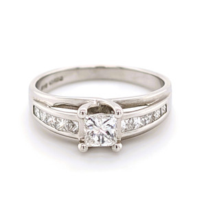 18ct White Gold 0.75ct Princess Cut Engagement Ring with Diamond Set Shoulders murray co jewellery belfast