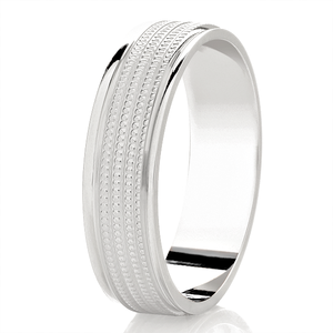 Polished Wedding Ring with Parallel Milgrain Lines and Rolled Edges