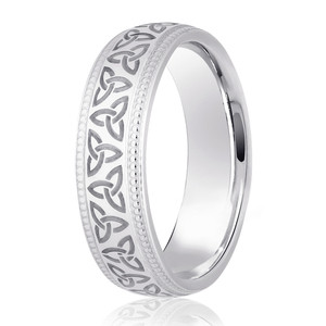 Milgrain Edged Trinity Knot Patterned Wedding Ring physical Celtic Rings Murray & Co.