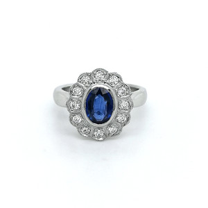 Platinum 1.22ct Sapphire & Diamond Vintage Style Cluster Ring diamond ring engagement ring belfast wedding ring eternity ring diamond jewellery