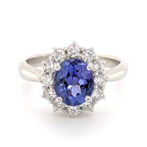 Platinum 1.75ct Tanzanite & 0.58ct Diamond Cluster Ring murray co jewellers belfast