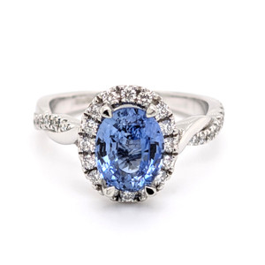Platinum 2.15ct Ceylon Sapphire & 0.37ct Diamond Cluster Ring murray co jewellers belfast